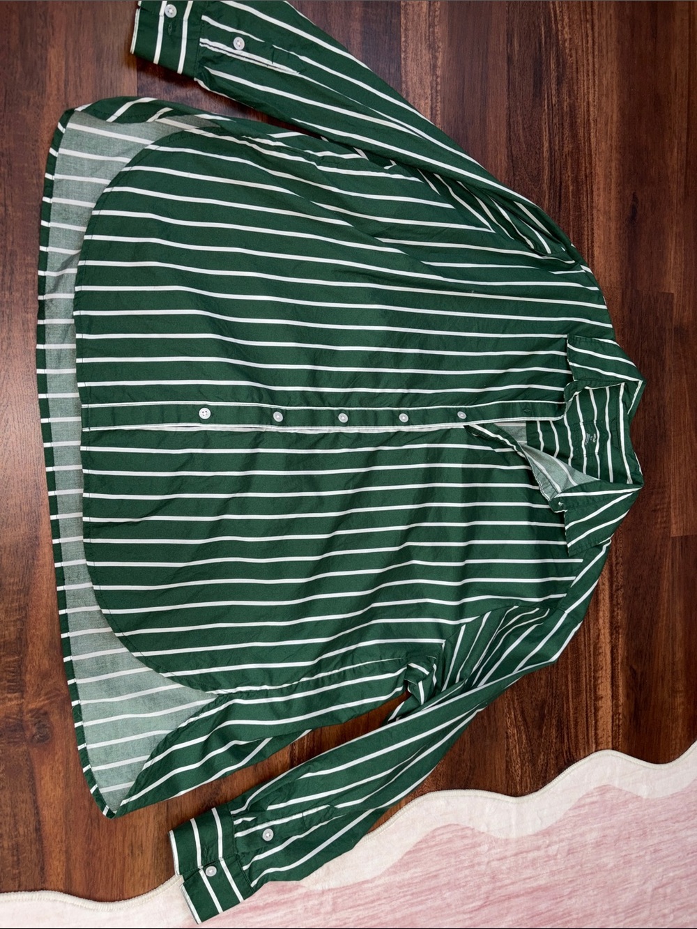 Aerie Oversized Green Stripe Button-Up Shirt - Picture 1 of 6
